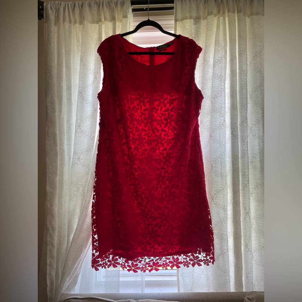 Oh the perfect red lace cocktail dress